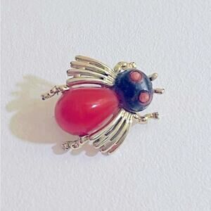 Vintage Celluloid Beatle  Bug Pin Brooch Gold Tone Lapel Accessories